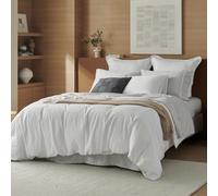 Double Stitch Duvet Cover Cotton Tencel - Luxury Duvet Cover King Size, Soft Comforter Cover Eucalyptus Lyocell, 3pcs Bedding Set with Contrasting Border, 1 Duvet Cover 2 Shams, Bright White Contrast