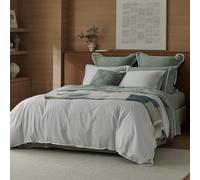 Double Stitch Duvet Cover Cotton Tencel - Luxury Duvet Cover Queen Size, Soft Comforter Cover Eucalyptus Lyocell, 3pcs Bedding Set with Contrasting Border, 1 Duvet Cover, 2 Shams, Winter Sky Contrast