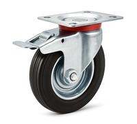 Double-stop swivel castor Ø200mm Rubber wheel 150kg load capacity lock brake Transport trolley