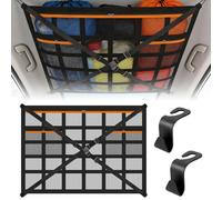 Double Storage Nets for Campervans,Adjustable Car Ceiling Cargo Net with Zipper,Large Capacity Roof Storage Organizer Double-Layer Mesh Pocket,Camping Bag for SUVs, Jeeps, Vans and Most Car Models