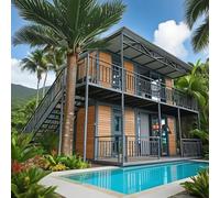 Double-Story Prefab Tiny Home for Sale, Modular Home with 4-6 Bedrooms, Full Kitchen & Bathroom Folding Container Expandable Steel Houses to Live in for Adults, Foldable House for Hotels Farmhouses