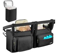 Double Stroller Caddy Compatible with Bob Duallie,Baby Jogger City Mini Gt2 and Zoe Twin V2,Double Stroller Parent Console with Cooler Bag and Cup Holder,Black