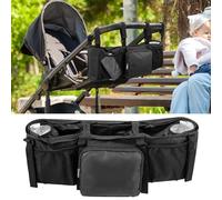 Double Stroller Organizer Bag,Oxford Cloth Folding Pram Organizer,Portable Baby Stroller Storage Bag with Reflective Strip for Holding Bottle Snack Toy