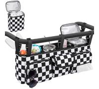 Double Stroller Organizer Compatible with Bob Duallie, with Cooler Bag | Double Baby Stroller Accessories Compatible with Baby Jogger City Mini GT2, Parent Console Double Stroller Caddy, Black White