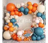 Double Stuffed Dusty Blue Orange Balloon Arch Kit, Boho Neutral Balloon Garland Burnt Orange Terracotta Dark Teal Turquoise White Sand Latex Balloons for Fall Themed Wedding Birthday Party Decorations