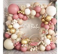 Double Stuffed Dusty Pink Cream Balloon Arch Kit, Boho Neutral Balloon Garland Dusty Rose Mauve Blush White Sand Blush Brown Metallic Gold Balloons for Bridal Shower Wedding Birthday Party Decoration