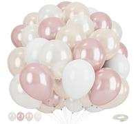 Double Stuffed Pearl White and Pink balloons, Double Stuffed Pearl Sand White Dusty Retro Pink Latex Balloons for Women Girls Boho Birthday Party Baby Shower Bridal Shower Wedding Engagement Decor