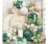 Double Stuffed Sage Green Balloons Arch, Olive Dusty Green Brown Beige Neutral Balloon Garland Kit, White Sand Apricot Tan Latex Balloon for Baby Shower Birthday Jungle Safari Party Decoration
