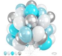 Double Stuffed Teal Balloons, 60pcs Teal Blue Silver Balloons, Pearl White Balloon For Girls Women Lady Birthday Baby Shower Party Wedding Bridal Shower Bachelorette Anniversary Engagement Decorations