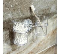 Double Suction Cup Toothbrush Holder, Comes with 2 Clear Cups for Bathroom Organization