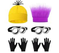 Double Suit Yellow and Purple Costume Accessories Set - Yellow Beanie, Purple Hairband, Goggles & Black Gloves - Perfect for Halloween, Parties, Fancy Dress, Cosplay, and Movie Themed Events