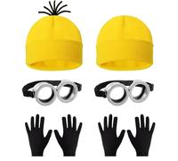 Double Suit Yellow Costume Accessories Set - Yellow Beanie, Goggles & Black Gloves - Perfect for Halloween, Parties, Fancy Dress, Cosplay, and Movie Themed Events