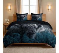 Double Summer Coverless Duvet - Animal Floral Highland Cow Forest Quilt Comforter with Matching Pillowcase Photographic Nature Design - All Seasons Machine Washable and Hypoallergenic 200×200 cm
