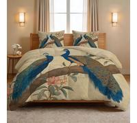 Double Summer Coverless Duvet - Animal Peacock Branch Quilt Comforter with Matching Pillowcase Traditional Oriental Design - All Seasons Machine Washable and Hypoallergenic 200×200 cm