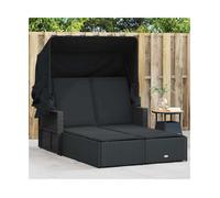 vidaXL Double Sun Lounger with Canopy and Cushions Black Poly Rattan