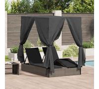 Double Sun Lounger PE-Rattan Grey/Dark Grey 83x202cm Roof & Cushions XL