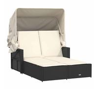 Double Sun Lounger with Canopy and Cushions Day Bed Sun Bed Poly Rattan vidaXL