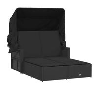 vidaXL Double Sun Lounger with Canopy and Cushions Black Poly Rattan