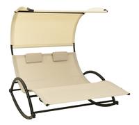vidaXL Double Sun Lounger with Canopy Cream Double Lounger Daybed Rocking Bed