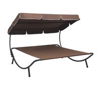 Double Sunbed Brown Oxford Polyester Canopy 200x173x135cm Steel Frame No Cushion