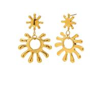 Double Sunburst Drop Dangle Statement Earrings Stainless Steel Dainty Abstract Sun Celestial Ray Solar Dangling Stud Earring Modern Art Deco Fashion Jewelry for Women Daughter Birthday, 41x29mm