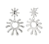 Double Sunburst Drop Dangle Statement Earrings Stainless Steel Dainty Abstract Sun Celestial Ray Solar Dangling Stud Earring Modern Art Deco Fashion Jewelry for Women Daughter Birthday, 41x29mm
