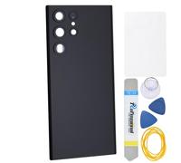 Double Sure Black Acrylic Glass Back Replacement for Samsung Galaxy S22 Ultra 5G SM-S908B with Rear Camera's Frame and Glass Lens Pre cut adhesive and toolkit