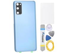 Double Sure Cloud Blue Back Cover with Rear Camera Bezel and Camera Glass Lens Replacement for Samsung Galaxy S20 5G with Pre-cut adhesive