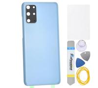 Double Sure Cloud Blue Back Cover with Rear Camera Bezel and Camera Glass Lens Replacement for Samsung Galaxy S20+ 5G with Pre-cut adhesive