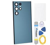 Double Sure Green Acrylic Glass Back Replacement for Samsung Galaxy S22 Ultra 5G SM-S908B with Rear Camera's Frame and Glass Lens Pre cut adhesive and toolkit