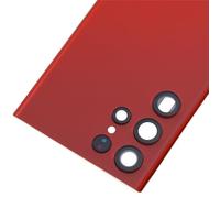 Double Sure Red Acrylic Glass Back Replacement for Samsung Galaxy S22 Ultra 5G SM-S908B with Rear Camera's Frame and Glass Lens Pre cut adhesive and toolkit