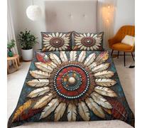 Double Surrounded By Feathers, Colorful-H Bedding Set Ultra-Soft Microfiber Duvet Cover Set 3Pcs-200x200cm+2 Pillowcases 50x75cm-Primitive Tribal Art 3D Printed Design with Zip Closure & Corner Ties