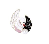 Double Swan Pin Pearl Enamel Black White Swan Animal Brooch Funny Animal Lapel Pin Women Men Fashion Dress Suit Sweater Coat Decorations Couple Swan Jewelry, One Size, Zinc, no gemstone