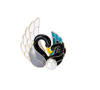 Double Swan Pin Pearl Enamel Black White Swan Animal Brooch Funny Animal Lapel Pin Women Men Fashion Dress Suit Sweater Coat Decorations Couple Swan Jewelry, One Size, Zinc, no gemstone