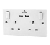 Double Switch Socket - 13amp With 2 Usb Ports, 2 Gang Power | Electric, Wall White Power, Suitable For Home, Office & Workshop Use | Plastic, 3 Pin Uk Plug
