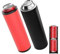 Double Tactical Reload Can Holder-Ultra Chill System, Assault Tactical Insulation Slim Can Fits Two 12oz Beverage Cans, Suitable for Beer and Soda (Black+Red)