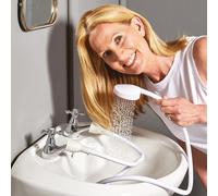 Double Tap Shower Head Attachment - Push On Sink or Bath Tap Water Sprayer Bathroom Accessory with Leakproof Watertight Seals for Home Salon Experience, Quick & Easy Hair or Pet Washing - L100cm