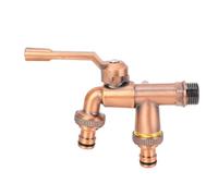 Double Taps Water Faucet Brass 3/4 Inch Inlet 25mm Double Outlets 2 Way Garden Hose Splitter for Outdoor Garden Laundry Room Antique Red Copper Color