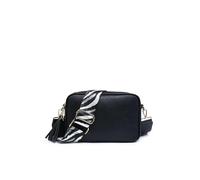 Double Tassel Zip Compartments Crossbody Bag With Canvas Wide Strap Kitise Black One Size