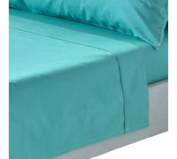 HOMESCAPES Teal Pure Egyptian Cotton Flat Sheet Double 200 TC 400 Thread Count Equivalent Bed Sheet