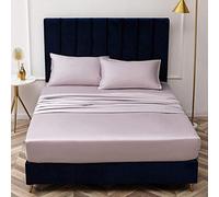 Double Textiles Fitted Sheets Deep,bed sheet single cotton silk satin sheet bed cover non-slip mattress protector for double king-light_purple_200cmx220cm*32cm