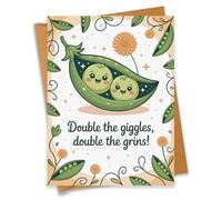 Double the Giggles Double the Grins Twins Baby Shower Card Pregnancy Gift For Expecting Mom Dad Newborn Congratulations New Parents - Size 6.3"x4.7" Blank Inside with Kraft Envelope