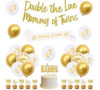 Double The Love Baby Shower Decorations,Twins Baby Shower Decorations, Twin Gender Reveal Balloons Banner Cake Topper,Its Twins Welcome Babies Twice Blessed Double The Trouble Fun Theme Party Supplies