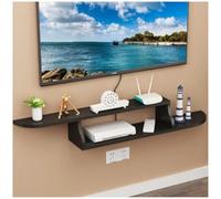 Double-tier floating shelf unit set-top box wall bracket wall-mounted bedside storage cabinet hole-free router TV cabinet partition,Black,120 × 88 cm