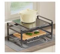 Double-tier Metal Storage Shelving, Stove Bracket for Placing Cookware Black White, Desk-mounted Cooling Stand for Kitchen Barbecue Notebook(Black,L 40cm/15.7in)
