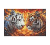 Double Tiger Flame 1000 Piece Jigsaw Puzzle for Adults Splendid Celestial Critters Winter Evening Activity Cozy Relaxation Detailed Artwork Ideal Housewarming Gift 1000 PCS
