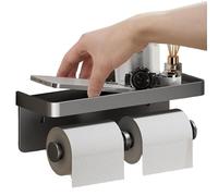 Double Toilet Paper Holder, 2 in 1 Adhesive Toilet Paper Holder with Shelf, Wall Mount Bathroom Organizer for Kitchen Home RV