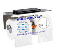 Double Toilet Paper Holder - Double Toilet Paper Roll Holder with Shelf, Adhesive No Drilling or Wall Mounted, Stainless Steel Polished Chrome