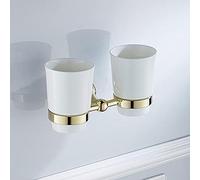 Double Toothbrush Holder For Bathroom Wall Mounted Ceramic Tumbler Holder With Frosted Ceramic Cup Toothpaste Razor Organizer Bathroom Storage, Brushed Gold,brass