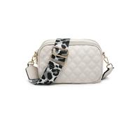 Double Top Zipped Sections Canvas Strap Cross Body Bag JFY Beige One Size